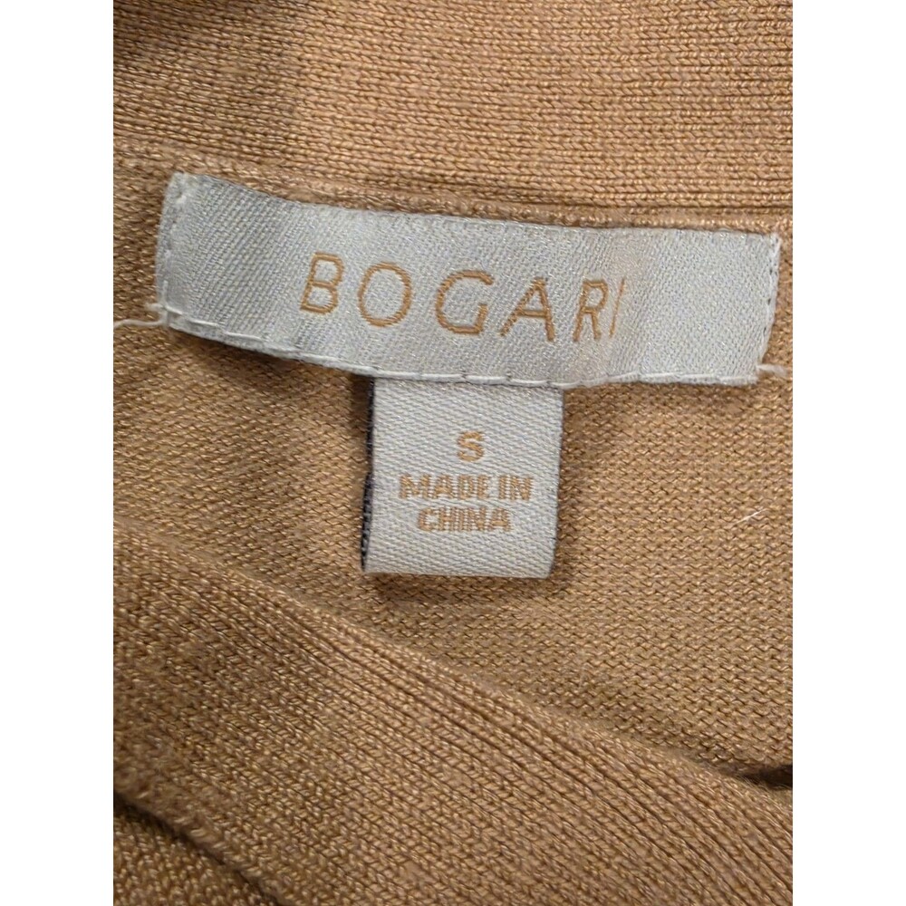Bogari Silk Blend Cardigan Sweater Small Tan Rosette Tie Neck Button Front - Picture 7 of 10